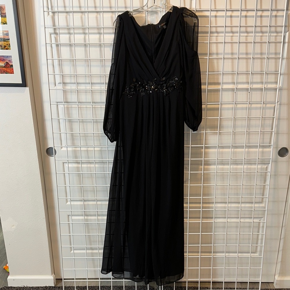 Ever Pretty Black Long Sleeve Beaded Evening Gown